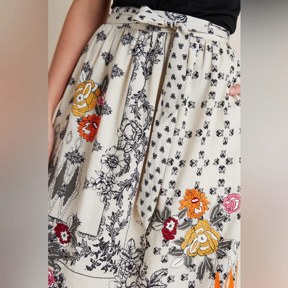 Anthropologie Devi Embroidered Midi Skirt Vineet Bahl Womens Small